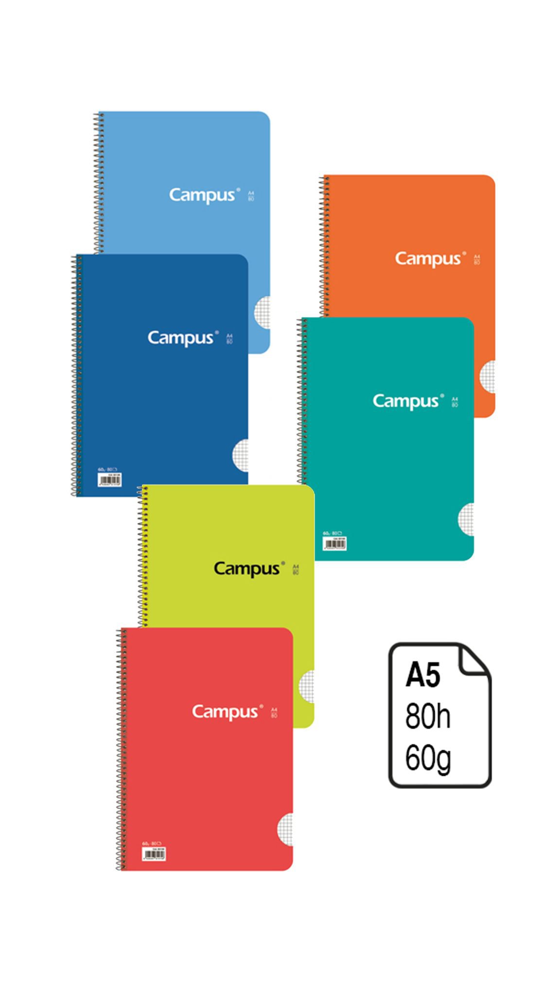 Cuaderno Campus de tapa básica de 80 hojas de 60 g en colores surtidos – A5-es-img-1